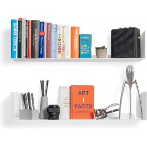Ulteronixshop-Lot 2 Etagere Murale Blanche | 70x15 cm | 100% Acier | Fabriqu&eacute; en Europe | Biblioth&egrave;que Murale | Etagere Blanche | Etagere Murale Cuisine | Etagere Plante | Etagere Rangement Murale - Neuf