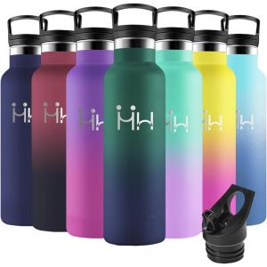Gourde Isotherme, 750 Ml Anti-Fuite, Gourde Paille, Poignée De Transport, Bouteille Isotherme, Anti-Fuite, Gourde Inox, Gourde Avec Paille Pour Sport, Voyage, École, Vert Foncé & Bleu Foncé - Neuf
