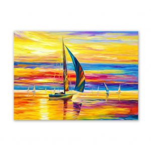 Hjlian Peinture A L'huile Sur Toile Representant Un Bateau, Decoration Murale Pour La Maison Ou Le Bureau (70 X 50 Cm) - Neuf