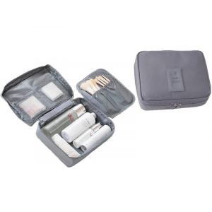 Trousse de toilette de voyage, organiseur de pinceaux de maquillage, rangement de cosm&eacute;tiques, gris - Neuf
