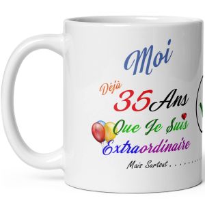 Eryi-Mug Anniversaire 35 Ans Humour Tasse Trente Cinq Ans Modeste Drole Haute Qualité Idée Cadeau Rigolo Trentaine Fete Noel Homme Femme Ami Collegue Copain Pote Famille - Neuf