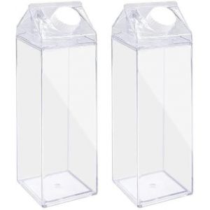 Checarzhn--No1-2pcs Bouteille D'eau En Carton De Lait, Bouteille De Lait Carrée Transparentes,Bouteille De Jus D'eau En Plastique Étanche,Réutilisables,500 Ml - Neuf
