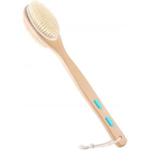 Brosse pour le corps pour brossage humide ou sec avec long manche en bois - Neuf