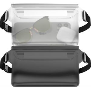 KALANKA-2X Sacoches Étanches [ 22 x 15.5 cm ] - IPx8 Waterproof - Sac Banane Portable avec Fermeture Triple et Ceinture Réglable en Transparent/Gris - Neuf