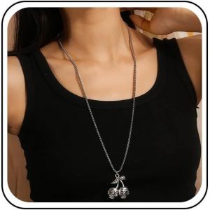 Kal-Collier De Crâne Gothique Collier De Crâne De Squelette En Argent Collier Pendentif De Cerise De Crâne Foncé Chaîne De Boîte De Squelette Punk Collier De Peur Crâne Collier Chaîne Bijoux - Neuf