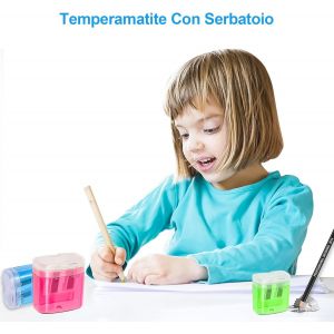 Lot de 4 taille-crayons manuels à 2 trous avec réservoir, fournitures de bureau portables pour enfants, étudiants, écoles et voyages - Neuf