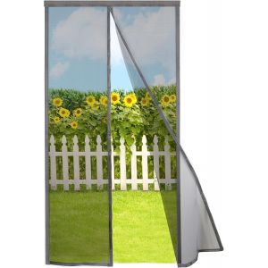 SEPT-Moustiquaire Porte Magnétique 80x240cm, Gris Rideau Maille Moustiquaire Porte Fenetre Aimantée Sans Percage Anti-moustiques avec Bande Adhésive, Fermeture Magnétique - Neuf