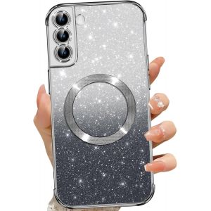 SJZG-Coque Magn&eacute;tique Pour Samsung Galaxy S21+, Etui &Agrave; Paillettes Compatible Avec Magsafe, Antichoc Charge Sans Fil Housse Pour Samsung S21 Plus 5G, Avec 2 Verre Tremp&eacute;, Noir - Neuf