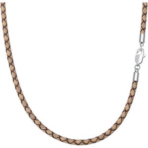 Kal-Cha&icirc;ne En Cuir Tress&eacute; Vintage Collier En Cuir V&eacute;ritable Fermoir En Acier Inoxydable 3mm/4mm De Large Femmes Hommes Cha&icirc;ne Pour Pendentif Charm 45-55cm - Neuf