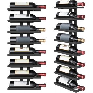 Ulteronixshop-tag&egrave;re &agrave; vin Murale, Porte-Bouteilles, &eacute;tag&egrave;re &agrave; Bouteilles avec 8 Niveaux, en m&eacute;tal, &eacute;tag&egrave;re &agrave; vin, pour Salle &agrave; Manger, Chambre &agrave; Coucher, Cave &agrave; vin, Noire - Neuf