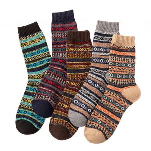 5 Paires De Chaussettes D'hiver Pour Hommes Chaussettes En Coton À Tube Haut Style Ethnique Rétro Poignets Côtelés Élastiques Chaussettes Colorées Pour La Randonnée Sport Lavable En Machine Garder Au Chaud Bas Quotidiens Antidérapants-B - Neuf