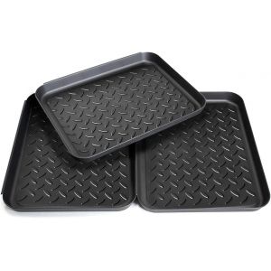 KGABERY-Lot De 3 Bac À Chaussures Plastique Porte Chaussures Multi-Usages Plateau Égouttoir À Bord Surélevé Empilable 35x27x3 Cm Noir Bac D'Égouttement Pour Pot De Fleur Gamelle Bottes De Pluie - Neuf