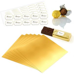 100 Pièces Papier Aluminium Pour Emballage De Chocolat,15X15Cm Aluminium Doré Carrée Chocolat Avec Autocollants,Emballages De Bonbons En Feuille D'Aluminium Pour Papier Cadeau Au Chocolat Et Bonbon - Neuf