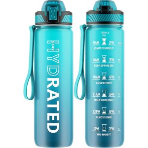 Eryi-Gourde, 1l Gourde Sport Avec Paille Et Graduée, 1 Litre Étanche Bouteille D'eau Avec Brosse, Gourdes Motivation Sans Bpa Pour Fitness, Bureau, L'école, Yoga - Neuf