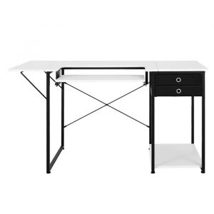 Table de Couture avec Pieds en Acier-Duoku-Surface Polyvalente-Equip&eacute;e de Tiroirs-Tablette Lat&eacute;rale Rabattable et Etag&egrave;re Ajustable - Neuf