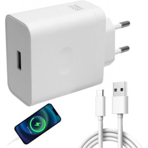 LORANKA-Chargeur USB-C 80W pour Oppo Super-VOOC, Chargeur Super-vooc avec c&acirc;ble USB-A vers C pour Oppo Find X7/X6/X5/X3/Reno 11/10/8/7/6 pour OnePlus 11/10T Nord 2T/10 Pro pour Realme GT/9 Pro - Neuf