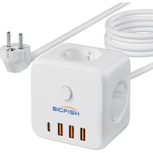 7 en 1 Multiprise USB Cube avec Interrupteur, Multiprise Parafoudre et Rallonge Electrique 3M, Prise USB Multiple avec 1C et 3A pour Domicile, Bureau, Voyage - Neuf