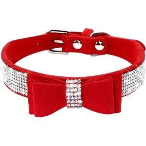 Kal-Collier Pour Chien Avec Strass, En Cuir Synthétique Doux, Taille M, Rouge 1 - Neuf
