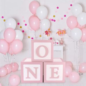 CAUC-Decoration Anniversaire 1 An Fille - 3pcs Boite a Ballon Avec Lettre One,Boite Baby Fille,Kit Anniversaire Fille,Cube Baby Pour Deco Anniversaire 1 An Fille 1er Fournitures De F&ecirc;te - Neuf