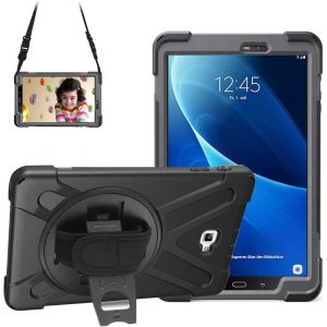 Coque pour Galaxy Tab A 10.1 2016 T580 T585, Antichoc Armure Robuste &Eacute;tui avec Support Rotatif &agrave; 360 Degr&eacute;s, Dragonne et Bandouli&egrave;re R&eacute;glable TPU + PC Housse pour Galaxy Tab A6 T580/T585, Noir - Neuf