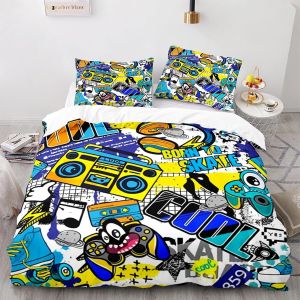 X Cm Housse De Couette Polyester Coton Housse De Couette X Ado Garcon Avec Taies D'oreiller X Cm Graffitis Hip-Hop Parure De Lit Moelleux - Neuf