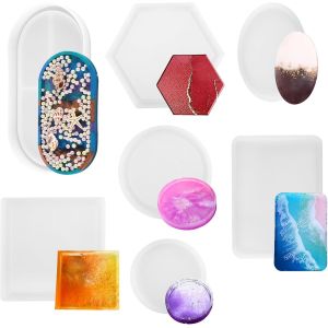 7 Pi&egrave;ces Moule Silicone Resine Epoxy Dessous De Verre Ronds Hexagone Carr&eacute;s Rectangle Ovale Bricolage Moulle Resine Epoxy Pour Plateau Table &Agrave; Manger Et D&eacute;coration De Maison - Neuf