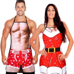 ERYI-Set De 2 Cadeaux Drôles Pour Homme Femme Tabliers De Fantaisie Musculaire Tabliers De Chef Réglables Cuisine Imperméables Pour Couples Noël Bbq - Neuf