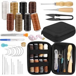 Yemaesre-Kitde Couture En Cuir 39 Pièces,Kit De Réparation Pour Cuir,Avec Chemins De Cire, Aiguilles En Cuir Rembourré, Awl, Ruban À Mesurer, Outils À Main En Cuir, Accessoires De Bricolage - Neuf