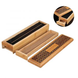 Boîte d'encens en bois double couche Brûleur d'encens haut de gamme Porte-encens Boîte de rangement pour brûleur - Neuf