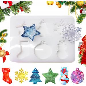 1 Pi&egrave;ce Moule Silicone Resine Epoxy No&euml;l, Moule Resine Epoxy D&eacute;coration De No&euml;l Pendentif Moule R&eacute;sine Moules, Bricolage Moule En Silicone Pour Moulage Arbre De No&euml;l/Flocon De Neige/Bonhomme De Neige - Neuf
