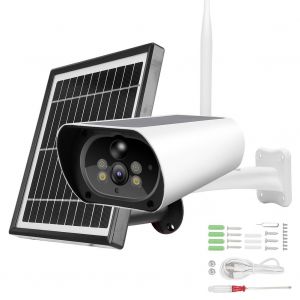 Camera WiFi 1080P, double source lumineuse, vision nocturne, audio bidirectionnel, PIR, IP66, etanche, avec panneau solaire 3,3 W - Neuf