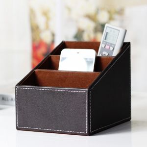 &Eacute;tui de rangement pour t&eacute;l&eacute;commande en cuir synth&eacute;tique marron, organiseur de bureau pour guide TV, courrier, appareils &eacute;lectroniques, t&eacute;l&eacute;phone, lunettes et stylos cosm&eacute;tiques. - Neuf