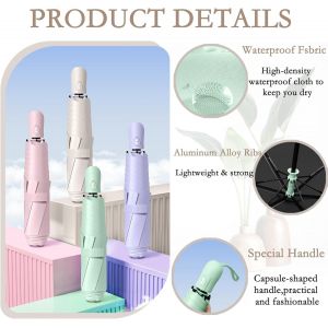 Tzf-Parapluie Pliant De Voyage Automatique Mini Ultra-Léger Protable Compact - Ouverture/Fermeture Anti-Uv 50+ (6 Baleines) Pour Homme, Femme, Enfant - Poche,Sac, Pluie Et Soleil - Neuf