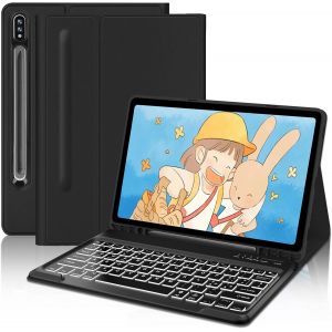 Étui Avec Clavier Pour Samsung Galaxy Tab S9 Fe+/S9 Fe Plus 12.4"" 2023, Italien Qwerty Clavier Bluetooth Avec Porte-Stylo Pour Samsung Tab S9+/S9 Fe+ 12.4"", Noir - Neuf