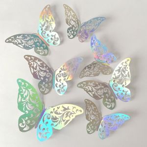 Lot De 60 Autocollants Muraux 3d En Forme De Papillon Argenté, Décorations Holographiques En Forme De Papillon Argenté, Avec 5 Styles De Papier Peint Décoratif Pour La Maison (Argenté). - Neuf