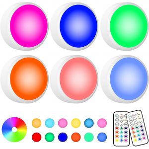 Lot De 6 Palets Lumineux Avec Télécommande, 13 Couleurs Changeantes, Alimentées Par Piles, À Intensité Variable, À Coller Sous Le Comptoir Avec 2 Télécommandes (Blanc) - Neuf