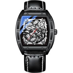 Montre &Agrave; Quartz Pour Homme Avec Cadran En Verre Incurv&eacute; Color&eacute; Et Chiffres Forts Et Bracelet En Cuir Classique.[J669] - Neuf