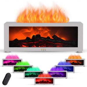 Flame Humidificateur 150Ml Diffuseur D'Arômes Avec 7 Effets De Flamme,Diffuseur D'Huile Essentielle Avec Minuterie Et Télécommande Arrêt Automatique Sans Eau Pour Maison Bureau Chambre & Yoga (Blanc - Neuf