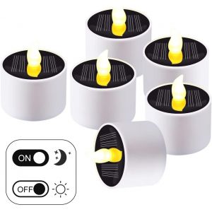 Lot De 6 Bougies Chauffe-Plat Solaires - Étanche - Veilleuse - Flammes Réalistes - Balcon - Jardin - Décoration De Fête - Lumière Led Pour Camping, Lanterne, Jardin - Neuf