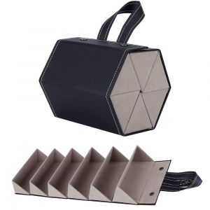 Organisateur De Lunettes En Cuir Avec 6 Compartiments, &Eacute;tui De Voyage Hexagonal 16.5 X 16 X 14.5 Cm, Rangement Portable Pour Lunettes De Soleil Et Accessoires - Neuf