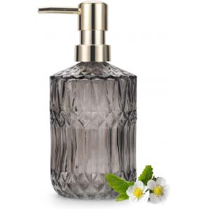 KAL-Distributeurs De Savon En Verre Pour Cuisine, Salle De Bain, Distributeur De Lotion Avec Pompe En Plastique Abs 390Ml (Gris) - Neuf
