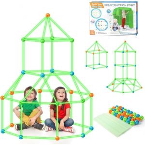 Mdy-87 Pcs Kids Fort Building Kits, Jouet Fort Créatif Pour Garçon Et Fille De 5+ Ans, Brillent Dans Le Noir Bricolage Construction Châteaux Tunnels Jouer Tente, Intérieur &extérieur Jouer Tente - Neuf