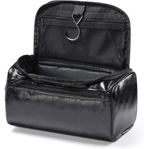 MAA-Trousse de toilette en cuir à suspendre - Trousse de toilette de voyage étanche pour homme et femme - Organiseur de maquillage de voyage (noir de jais) - Neuf