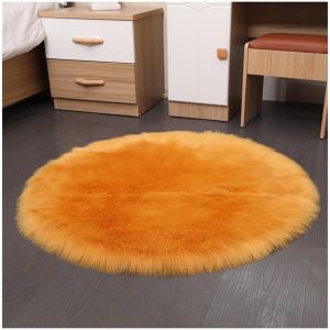 Sjzg-Tapis Rond En Fausse Peau De Mouton - 50 X 50 Cm - Chameau Moelleux - Poils Longs - Imitation Laine Douce - Antid&eacute;rapant - Lavable - D&eacute;coration D'int&eacute;rieur - Neuf
