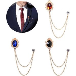 3 Pcs Hommes Broche Pins Clips En M&eacute;tal, Chemisier Clips Foulard Accessoires Vintage Clips Cristal De Bijoux De Mode Insigne De Corsage Pour Les Dames De Diamant Rouge-Bleu-Noir - Neuf