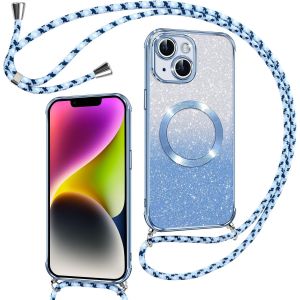 TRAHOO-Couqe Magn&eacute;tique pour iPhone 14 Plus Con Cordon, Compatible avec MagSafe, Brillant Glitter Paillet&eacute; Antichoc Durable R&eacute;sistante Etui pour iPhone 14 Plus Anti-Poussi&egrave;re Soft TPU Bumper, Bleu - Neuf