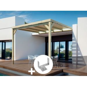 Pergola Adossée En Bois Montpellier 500 X 400 Cm + 3 Supports Surélevés - Maderland - Neuf