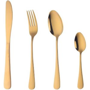 Checarzhn--No1-Lot De 4 Couverts Réutilisables En Acier Inoxydable Pour La Table De Cuisine De La Salle À Manger (Doré) - Neuf
