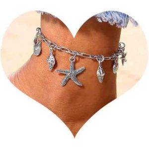 Cmjaagur-Bracelet De Cheville Boho Étoile De Mer Coquillage Plage Vintage Cowrie Bracelet De Cheville Argent Étoile De Mer Dangle Bracelet De Cheville Coquillage Cowrie Paperclip Chaîne De P[M614] - Neuf