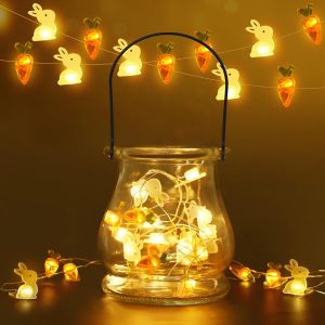 KAL-Guirlande Lumineuse De Pâques, Guirlande Lapins Et Carottes, 20 Led Décoration De Pâques Avec Lapin Carotte Et Bouteille, Lumineuse Carottes Lumières Pour La Maison Intérieur Extérieur Pâques - Neuf
